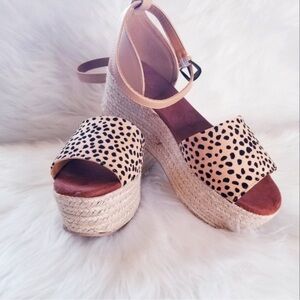 Qupid Leopard Print Wedges with Tan Accents
